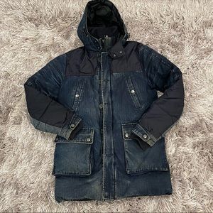 Zara Man Denim Puffer Coat Medium M